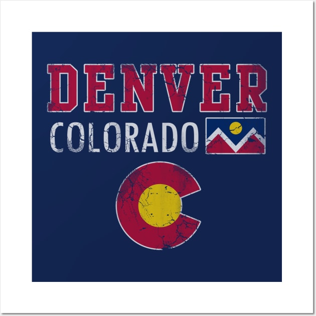 Retro Denver Colorado Flag Vintage Fade Wall Art by E